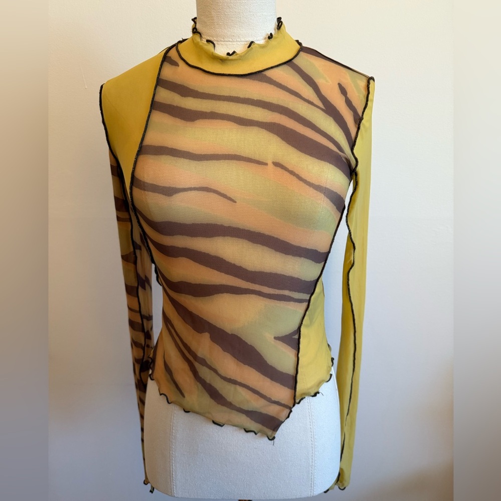 Asymmetrical Sheer Long Sleeve Top